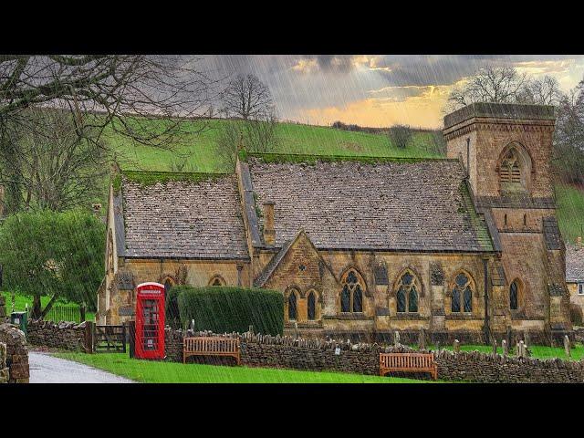 Picturesque English Village under Storm and Heavy Rain |  Cotswolds England Countryside