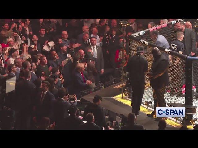 Jon Jones gives Trump his champ belt to after winning UFC 309 fight Madison Square Garden 11-17-2024