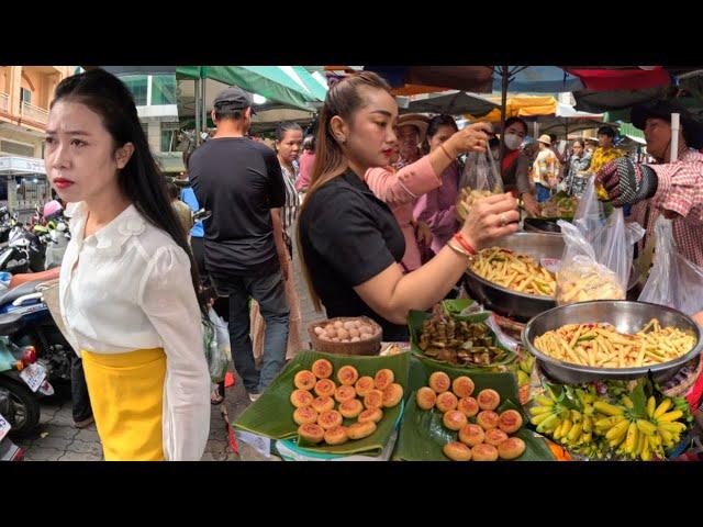 Cambodia Street Food Tour - Walking Tour 4K - Phnom Penh Traditional Market 2024