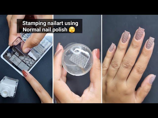 Stamping nailart using normal nail polish || Stamping nailart at home || Easy nailart