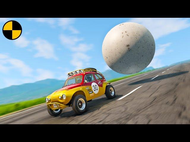 Giant Stone Ball vs Cars  BeamNG.Drive