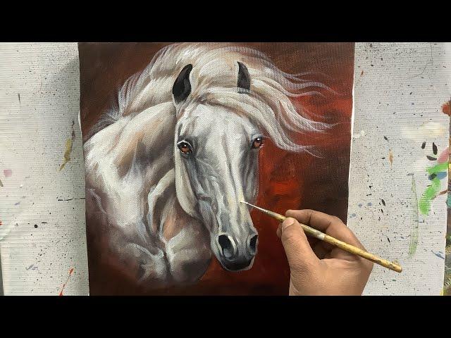 Horse portrait painting tutorial || Acrylic painting || ARTOHOLIC