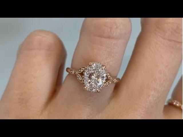 14k Rose Gold Vintage Inspired 1.50ct Oval Diamond With Hidden Halo Engagement Ring - Racea