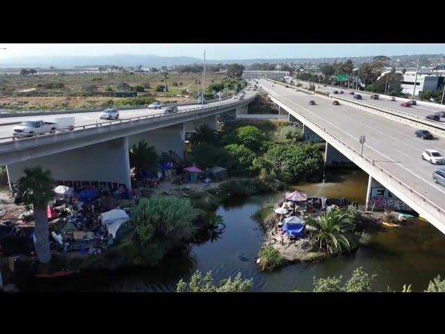 Drone video captures large homeless encampment under I-5 near SeaWorld Drive | NBC 7 San Diego