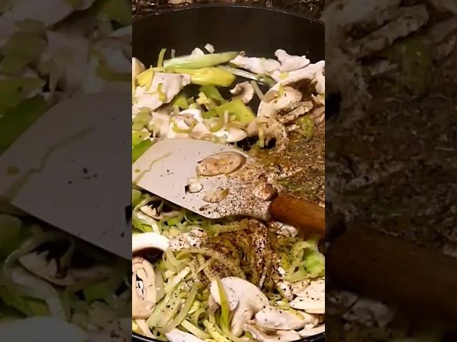 15 Minuten Herbstrezept, Hähnchen, Lauch, Pilzpfanne