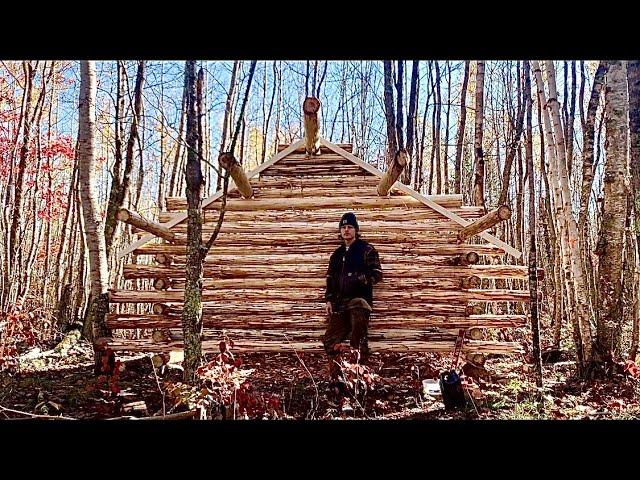 Simple Solo Off Grid Log Cabin Build: Gables, Purlins, Ridge beam.