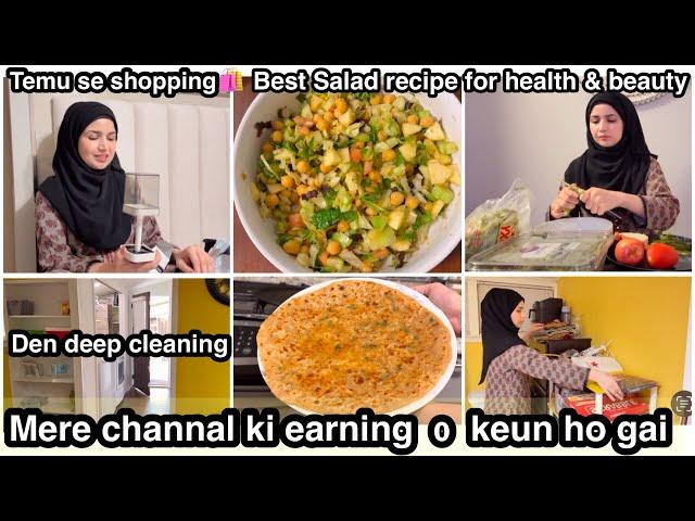 Shopping from temu/ aloo k parathe ki recipe/ salad recipe/ deep cleaning of store room