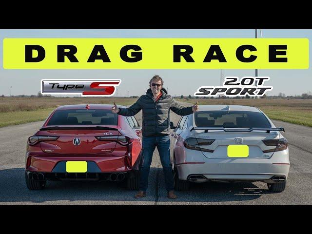 2021 Acura TLX Type S challenges Honda Accord 2.0T, park 2 buses in between..drag and roll race.