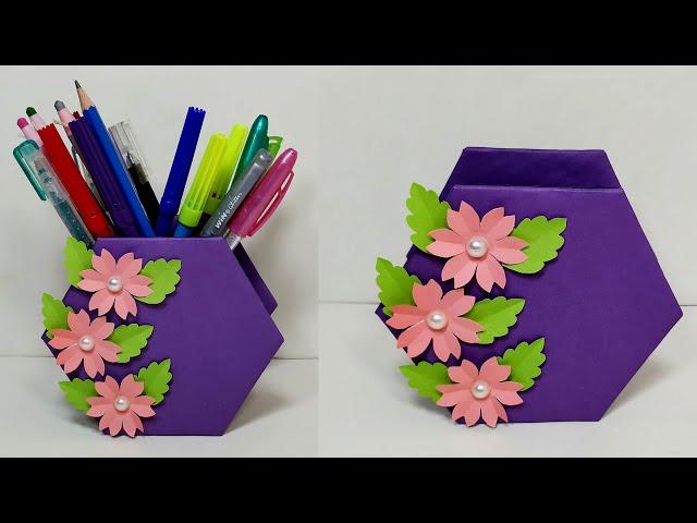 How to Make Beautiful Paper Pen Pencil Stand Idea | Paper Pencil Holder Easy | easy papercraft idea