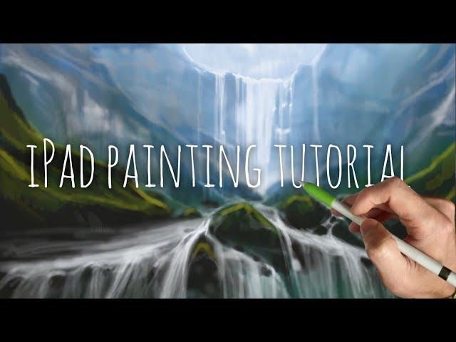 iPad painting tutorial - HOW TO PAINT A WATERFALL LANDSCAPE - Procreate art app using Apple Pencil