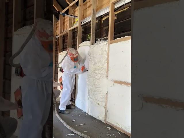 Installing polyurethane foam insulation on interior walls