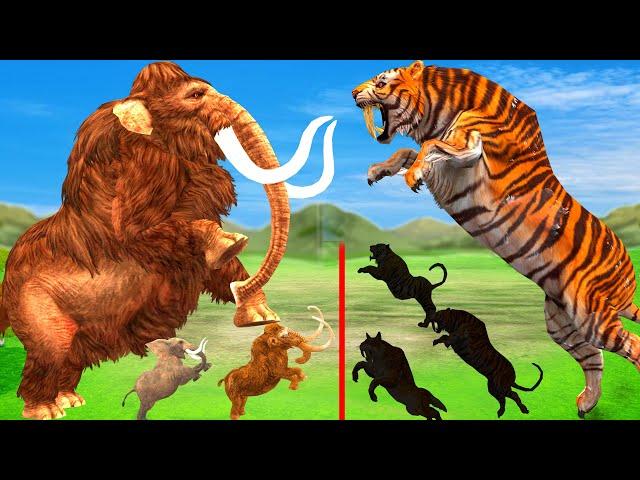 Giant Tiger vs Mammoth Elephant Prehistoric Mammals vs Shadow Itself Animal Revolt Battle Simulator