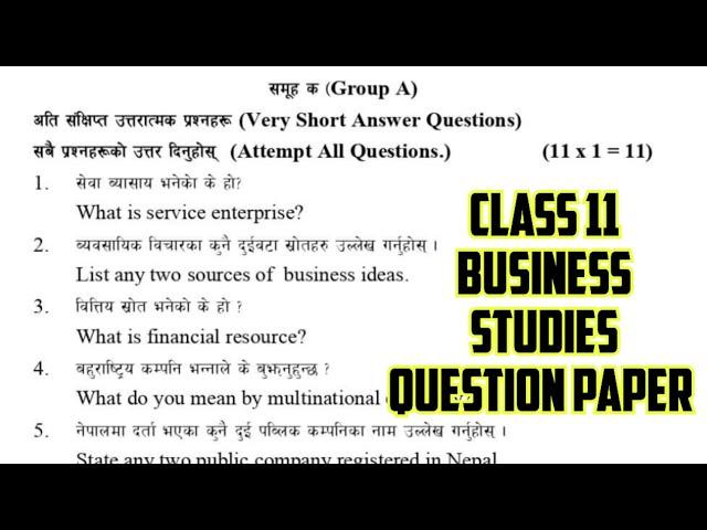 Class 11 Business Studies Question Paper | Business Studies Model Question Paper of Class 11