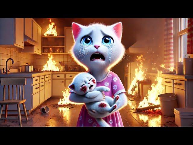 Big Fire at the Kitten BirthdayPoor Kitten #cat #catlover #catvideos #cutecat #aiimages #aicat