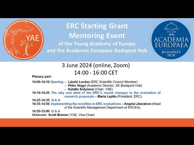 ERC Starting Grant Mentoring Event 2024 - Plenary part