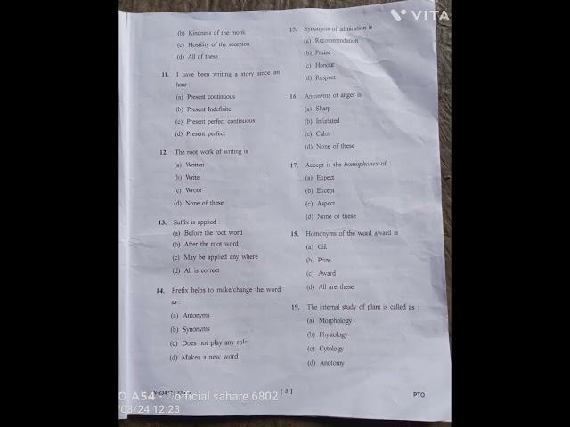MP Raja Bhoj University Bsc1st year foundation course English language paper Lanji college 23/8/2023