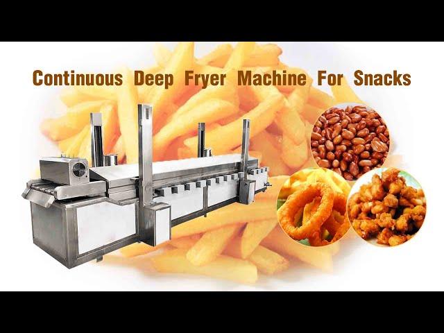 Continuous deep fryer machine for snacks | automatic deep frying machine (gas or electric heating)