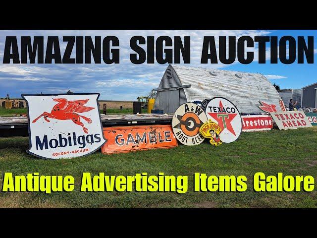 Searching for Deals at an Estate Auction Full of Vintage Advertising Signs