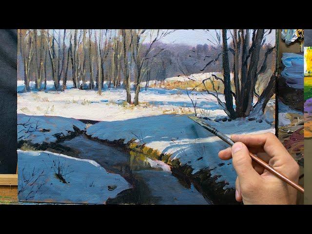 Painting impressionistic Winter Landscape in Oils