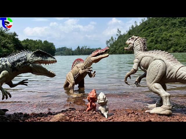 SPINOSAURUS VS INDOMINUS VS GIGANOTAURUS Jurassic World | Backyard Battles