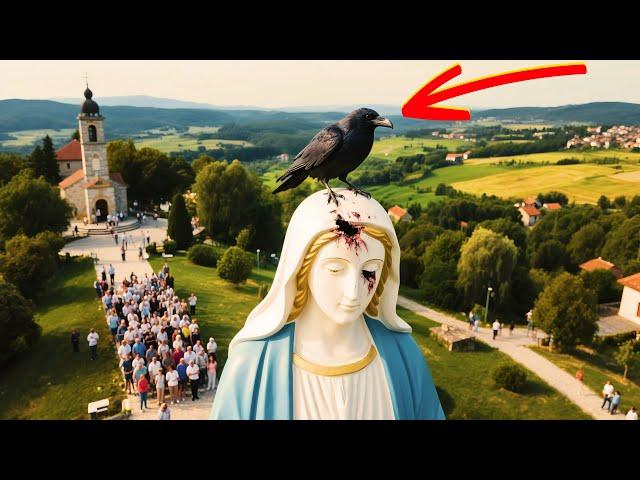 Crow lands on the head of Our Lady's statue and worse happened to believers at prayer time
