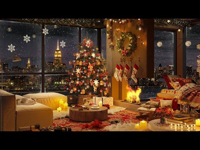 Cozy Christmas Jazz 2024 with Snowy on Window ️ Warm Apartment Ambience for Sleep and Comfort