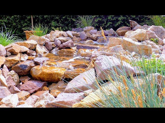 STREAM DETAIL BUILD,START TO FINISH,COMPLETE WATER FEATURE GARDEN TUTORIAL,HOW TO DIY PONDLESS FALLS