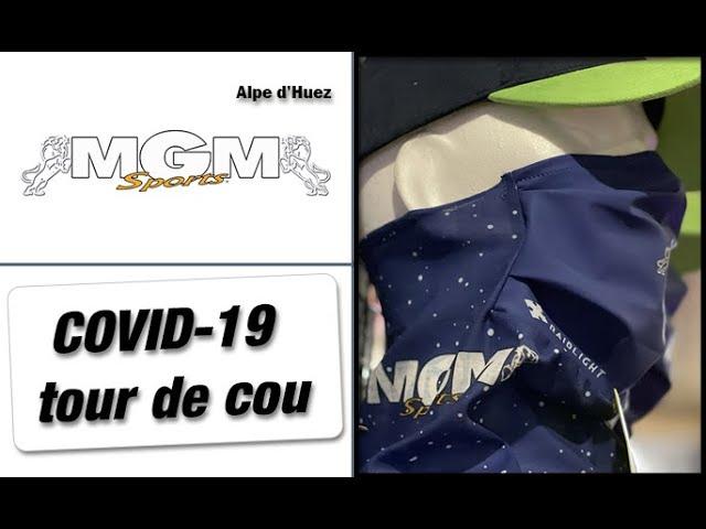 Magasin de location de ski Alpe d'Huez MGM Sports. Protection contre le COVID-19 en vente. 2021