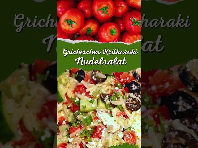 Griechischer Kritharaki Nudelsalat Rezept mit Feta und schwarzen Oliven