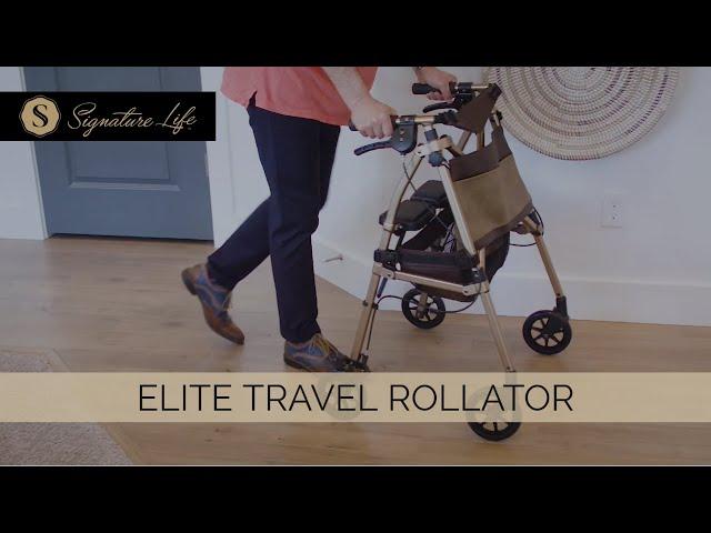 Signature Life Elite Travel Rollator - Folding Travel 4-Wheel Rolling Walker with Seat