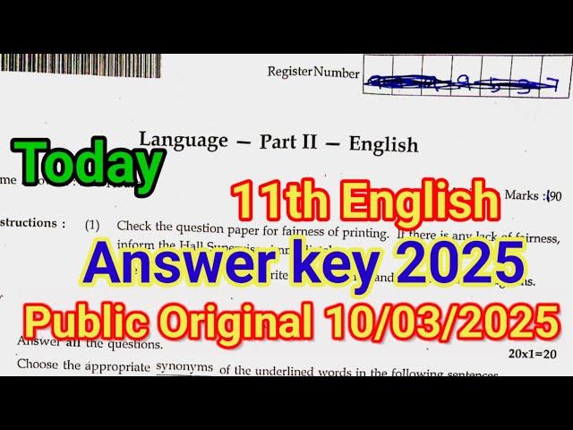 11th English Public Exam Answer Key 2025 | Today 10/03/2025 | 11th English Public One marks answer