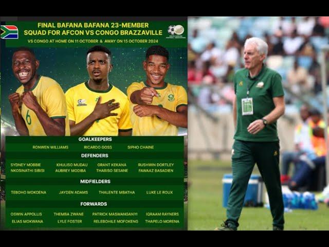 Hugo Broos 23-man Bafana Bafana squad to face Congo in the upcoming 2025 AFCON Qualifiers