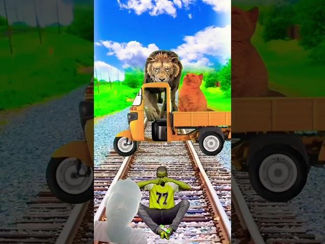 Two cute cat man lion save truck funny game#funny #cartoon #funnycomedy