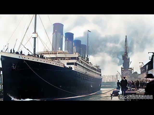 Amazing: The Titanic knocks a funnel off a tugboat when leaving Southampton harbor [A.I. generated]