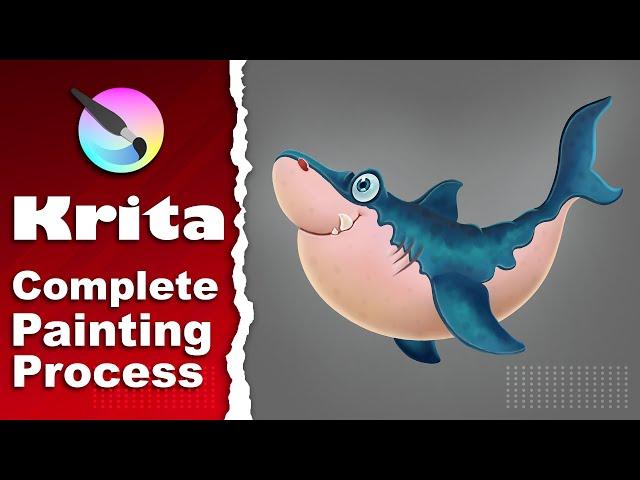 Complete painting process on Krita - Cute Shark illustration - Digital drawing by Pallab Biswas.