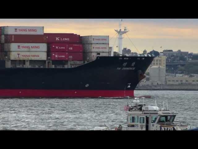 Container ships and tankers in New York Harbor 2013