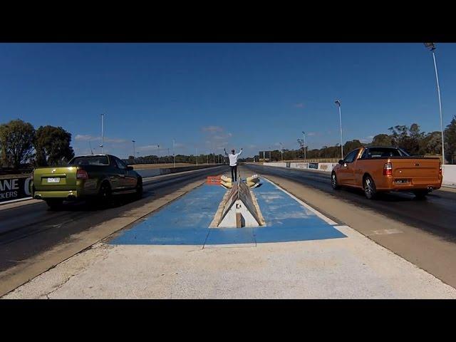 DRAG RACE: Ford Falcon XR6 Turbo ute vs Holden SS V Redline ute