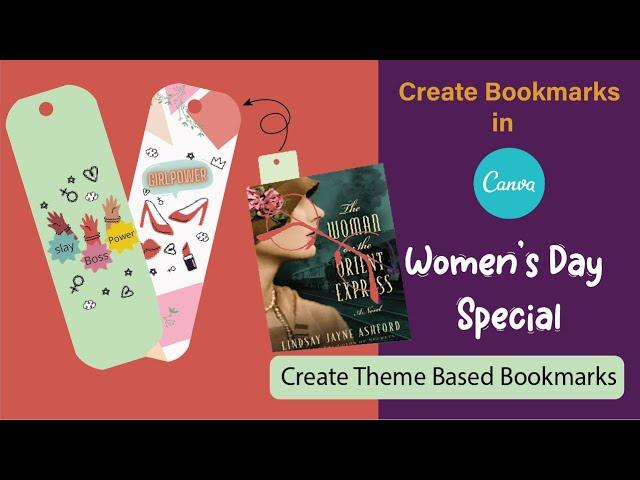 Create bookmarks in Canva | how to design theme based bookmarks | women day theme