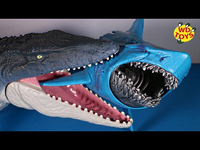 MOSASAURUS EATS SHARK Jurassic World New Shark Toys Unbox Dinosaur Battles McFarlane