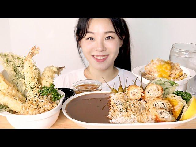 SUB) ASMR Mukbang Japanese Food Pork Cutlet Curry Shrimp Tempura Eating Sound