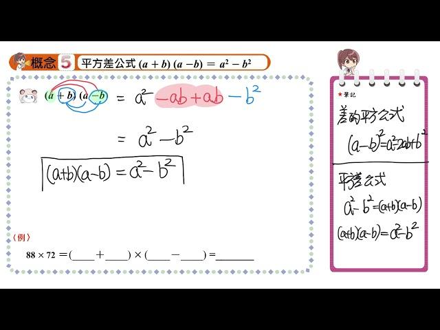 【概念5】平方差公式(a+b)(a-b)=a平方-b平方