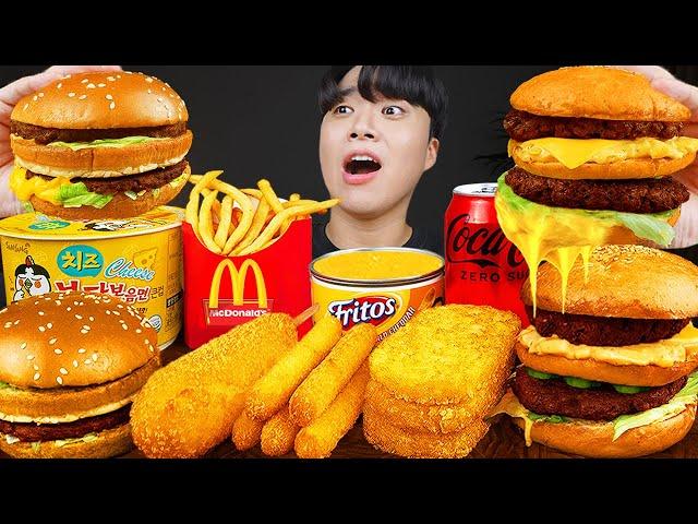 ASMR MUKBANG | CHEESE BURGER, Cheese stick, Fire Noodles, hot dog recipe ! eating