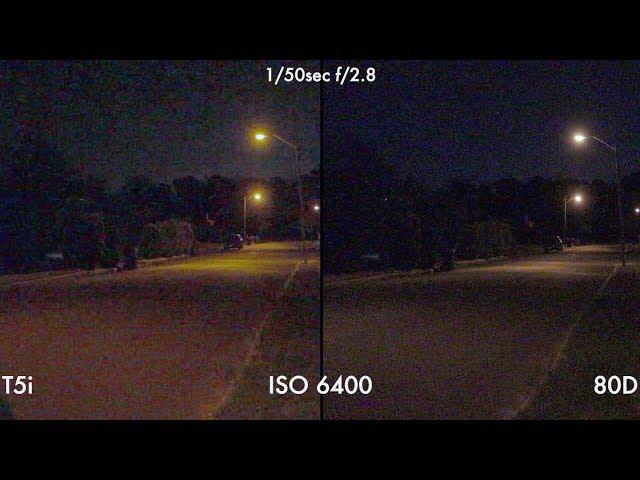 Canon 80D vs Rebel T5i Low Light ISO Test (once normal and once with gamma turned up)