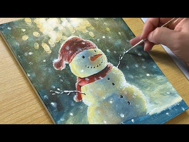 How to Draw a Snowman / Acrylic Painting for Beginners