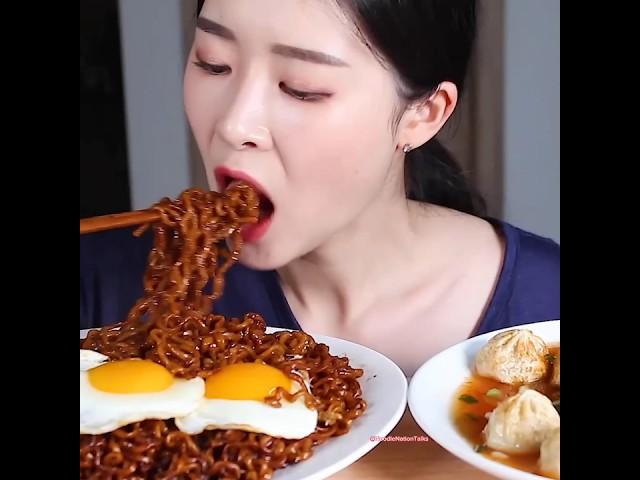 Black Bean Noodles & Eggs with Dumplings ️ #asmr #mukbang #blackbeannoodles #eggs  @Fumeyamyam