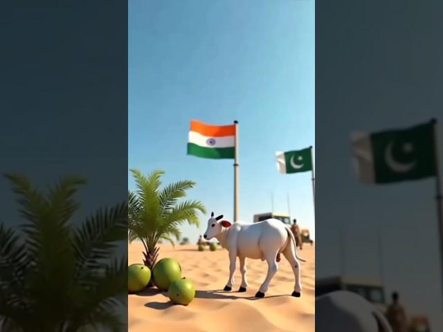Cow plants a coconut tree on the border of India and Pakistan.  #ai #cow #tree