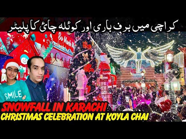 Experience ️ Snowfall in Karachi Koyla Chai Restaurant  Christmas Celebrations & BBQ Platter