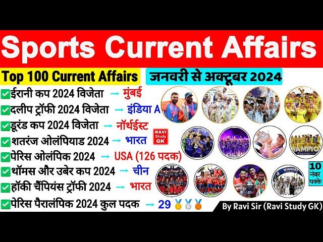 Sports Current Affairs 2024 | January To October Sports Current Affairs 2024 | Sports Questions 2024