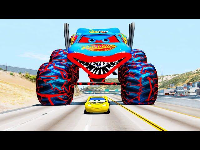 Crazy Escape from the Giant SUPER McQueen Monster Truck VS Funny Lightning McQueen | BeamNG.Drive