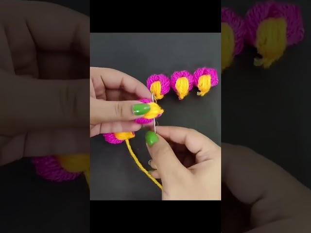 Woolen flower Making tutorial #viral #shortfeed #trending #trending #crochet #shorts #woolcraftideas